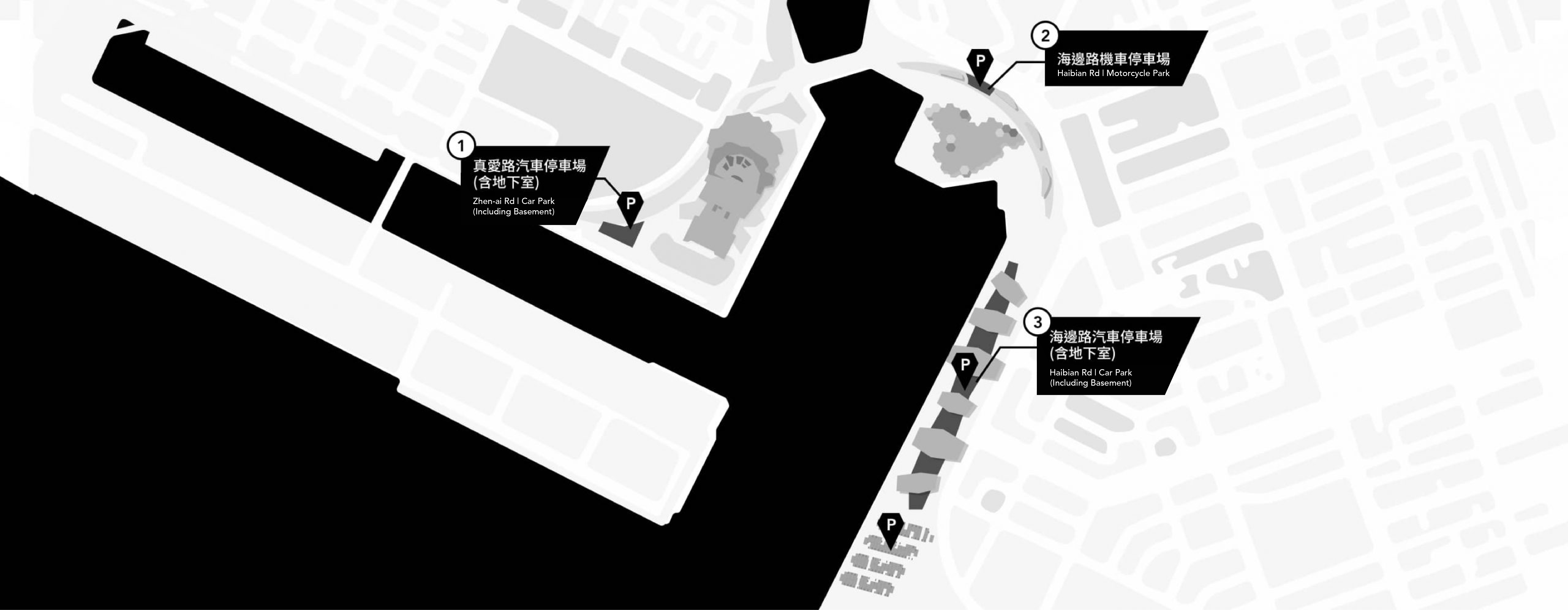 高流提供文字/ 音浪塔平面及地下汽車停車場 (7:00~24:00開放),地址:高雄市鹽埕區真愛路1號;珊瑚礁群平面機車停車場 (24小時開放),地址:高雄市苓雅區海邊路110號;海邊路平面及地下汽車停車場 (24小時開放),地址:高雄市苓雅區海邊路15號。