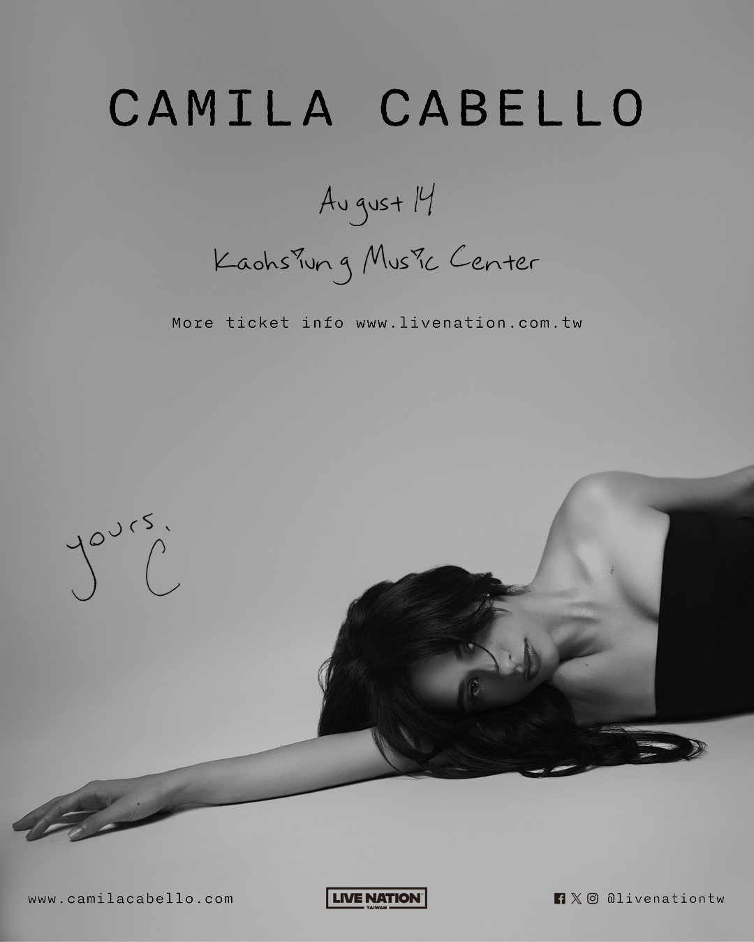 Camila Cabello Yours, C Tour 今年暑假 全面貼近, 卡蜜拉 從哈瓦那女孩〈Havana〉 到樂壇小天后〈I LUV IT〉 葛萊美入圍肯定 卡蜜拉 2025世界巡迴 首度降臨高雄 Camila Cabello Yours, C Tour 8月14日 高雄流行音樂中心 魅力開唱