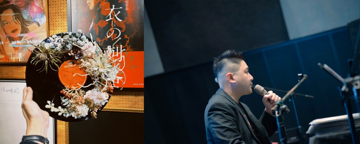 《聲鮮超市》邀請全台知名唱片行共同參與，從經典黑膠到精選CD，音樂迷千萬別錯過！ 包含「黑膠再生日：乾燥花飾手作課」課程（圖左）及爵式特邀爵士作曲家兼鼓手呂其霖推出講座（圖右）