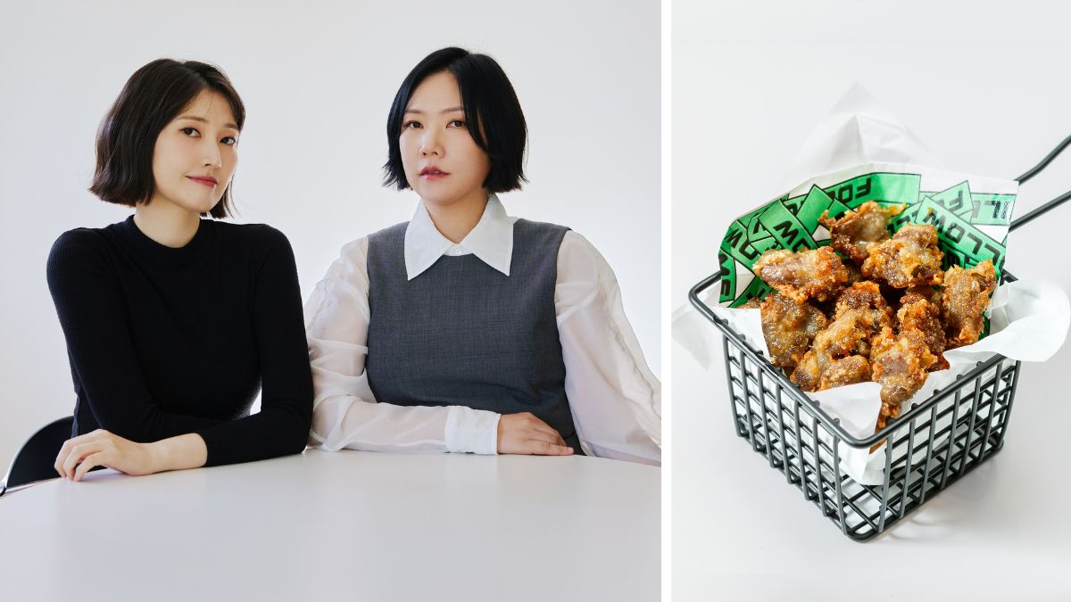 《2025 下酒祭》邀請韓國女子樂團「屋頂月光 옥상달빛OKDAL」,帶來浪漫動人的韓劇 OST 現場演出。(圖左);打卡《下酒祭》主題裝置,憑照片即享高雄人氣百貨公司專屬優惠:12/13、14 漢神巨蛋「發肉覓–吓嗑雞」塔香椒鹽雞胗買一送一。(圖右)